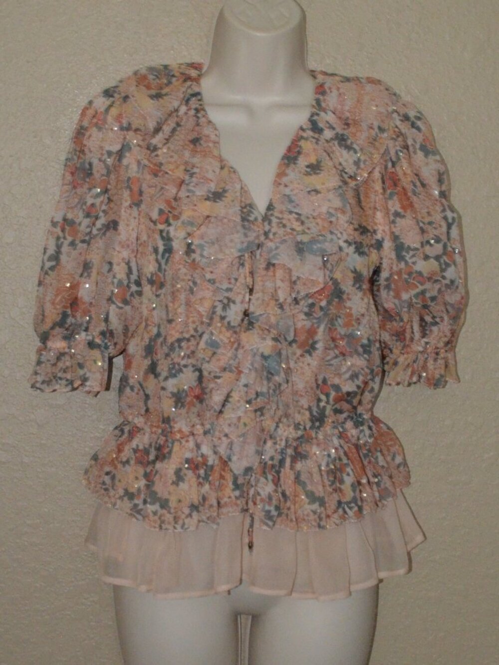 Sz 4 Ulla Johnson Silk Floral Print Short Sleeve Blouse